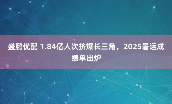 盛鹏优配 1.84亿人次挤爆长三角，2025暑运成绩单出炉