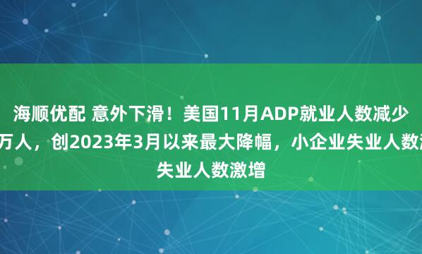 海顺优配 意外下滑!美国11月ADP就业人数减少3.2万人,创2023年3月以来最大降幅,小企业失业人数激增